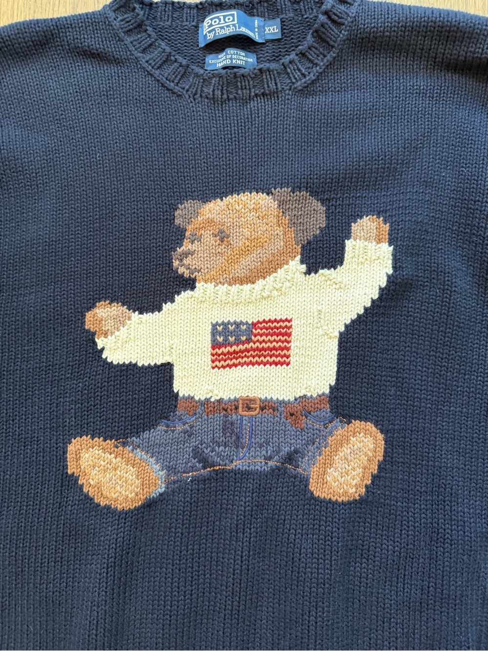 Vintage Polo by Ralph Lauren Bear Sweater-Hand Knit-Size XXL-Navy - Picture 2 of 7